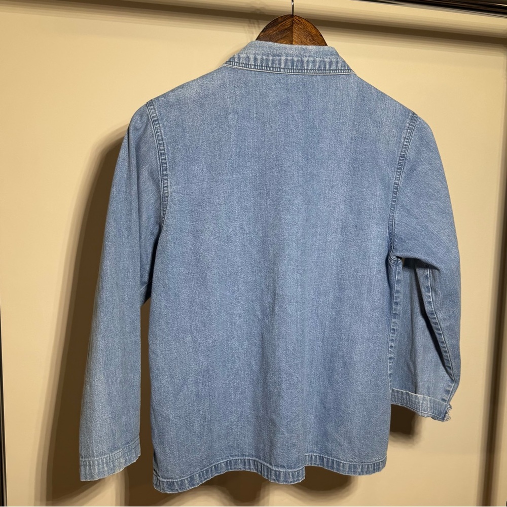 Vintage Denim Button-Up with Embroidered and Beaded Flowers and Butterflies Sz S - Picture 3 of 8